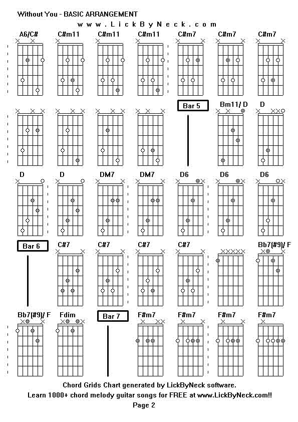 Chord Grids Chart of chord melody fingerstyle guitar song-Without You - BASIC ARRANGEMENT,generated by LickByNeck software.